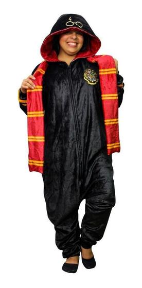 Imagem de Pijama Macacão Pelúcia Harry Potter Hogwarts Adulto G