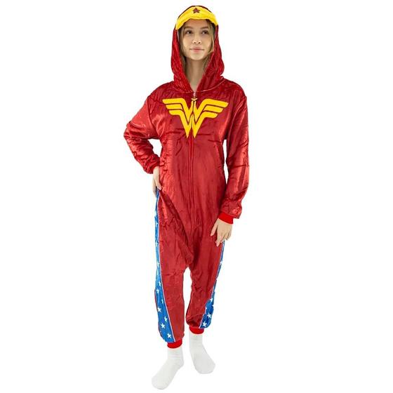 Imagem de Pijama Macacão Pelúcia Mulher Maravilha Kigurumi Dc Comics - Zona Criativa