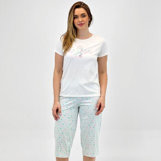 Imagem de Pijama Malwee Manga Curta com Capri Estampada Feminina