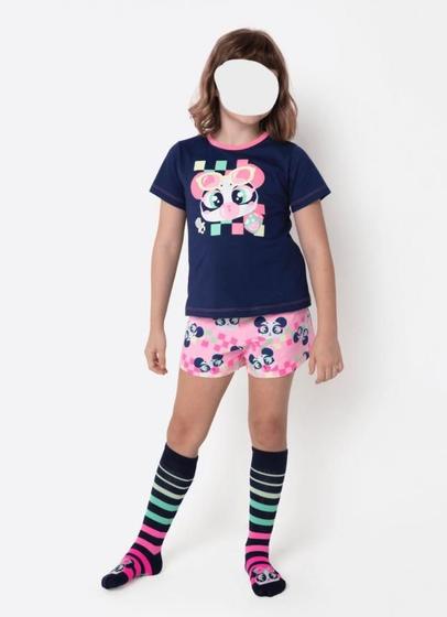 Imagem de Pijama Manga Curta Algodão Menina Panda Miami Puket