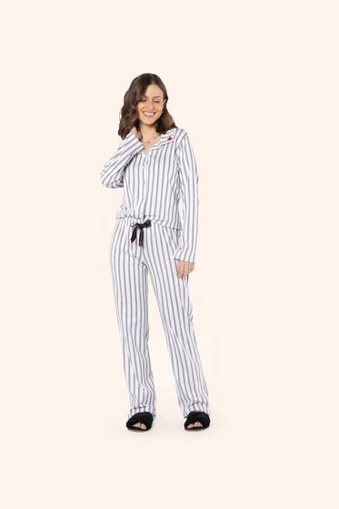 Imagem de Pijama Manga Longa Aberto Com Calça Soft Listrado