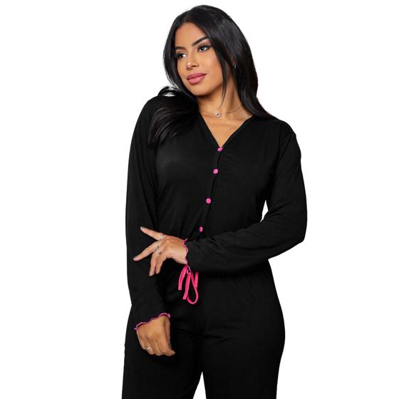 Imagem de Pijama Manga Longa Cropped Diones Frio com Abertura Botão Frontal Conjunto com Calça e Laço