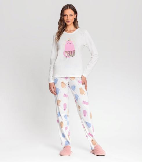 Imagem de Pijama Manga Longa Feminino Mensageiro dos Sonhos Branco