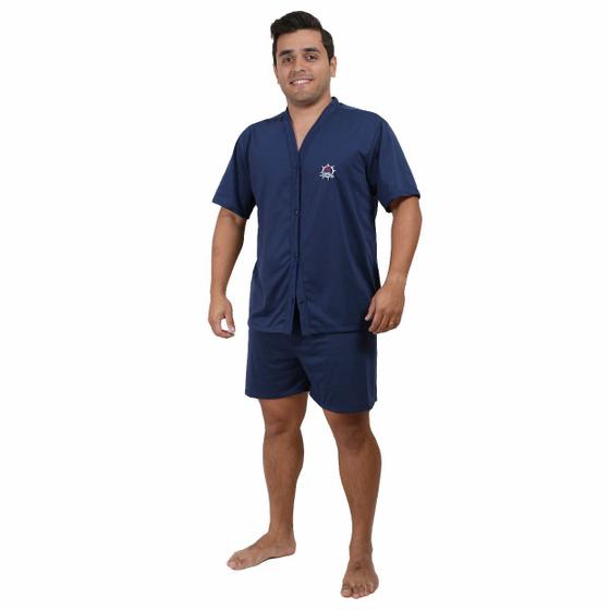 Imagem de Pijama Masculino Curto Aberto Botão Cirurgia Americano Bonito Presente Pai