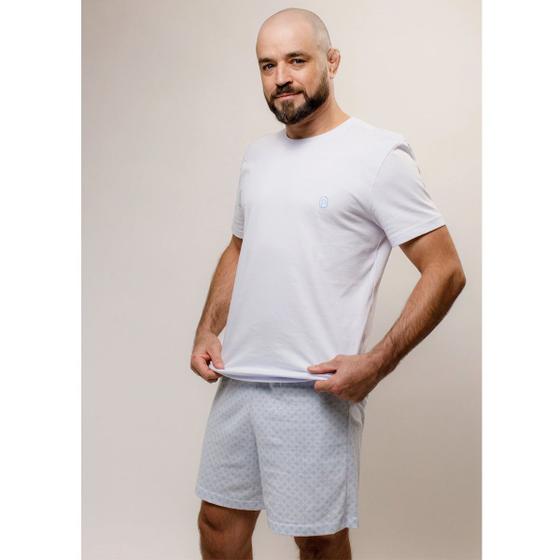 Imagem de Pijama Masculino Manga Curta Algodão  Branco / Azul Gravataria