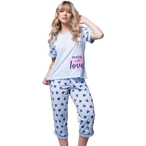 Imagem de Pijama Pescador Feminino Vekyo Modas Blusa Manga Curta e Calça Adulto Inverno Roupa de Dormir