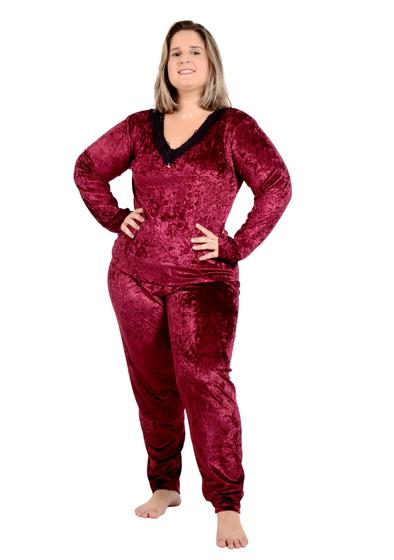 Imagem de Pijama Plus Size De Frio Veludo Tamanho Especial