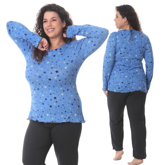 Imagem de Pijama Plus Size Feminino malha suede Comprido g3 g4 amamentação Inverno toque macio quentinho