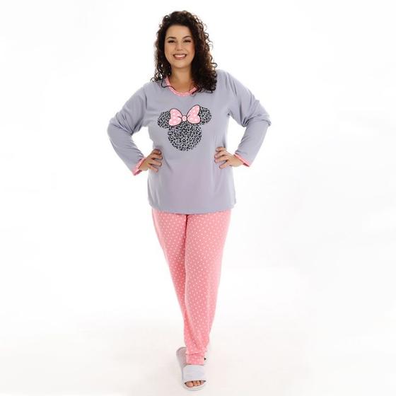 Pijama PLUS Size Longo Feminino Premium Meia Estação LN014 Menor preço em Pijama PLUS Size Longo Feminino Premium Meia Estação LN014