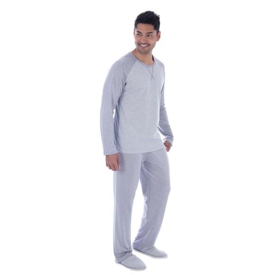 Imagem de Pijama Plus Size Masculino Fechado Confortável Blusa Manga Longa e Calça Tecido Canelado Quentinho