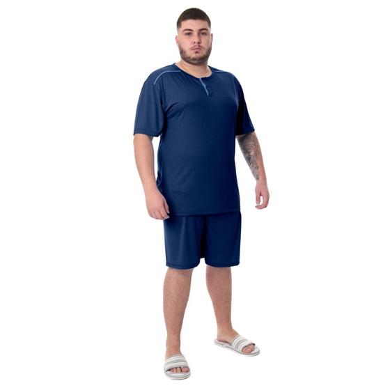 Imagem de Pijama Plus Size Victory Original Masculino Camiseta Com Botões Na Gola Liso Clássico Modelo Lord