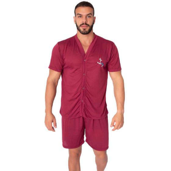 Imagem de Pijama Pós Cirúrgico Masculino com Botões Camisa e Short