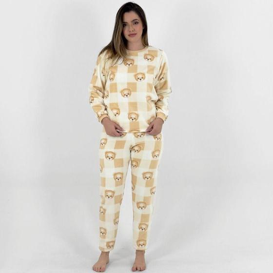 Imagem de Pijama Pzama Fleece de Inverno Estampado Manga Longa com Calça Feminino