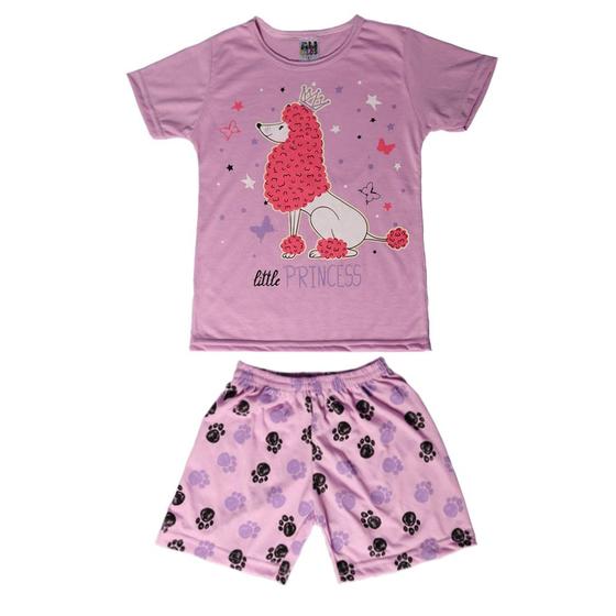 Imagem de Pijama Rosa Cachorro Manga Curta Brilha no escuro Feminino infantil tamanho 2/4/6/8/10 /12 Anos
