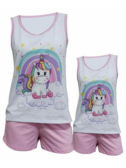 Imagem de Pijama Tal Mãe Tal Filha Unicórnio Kit Adulto e Infantil