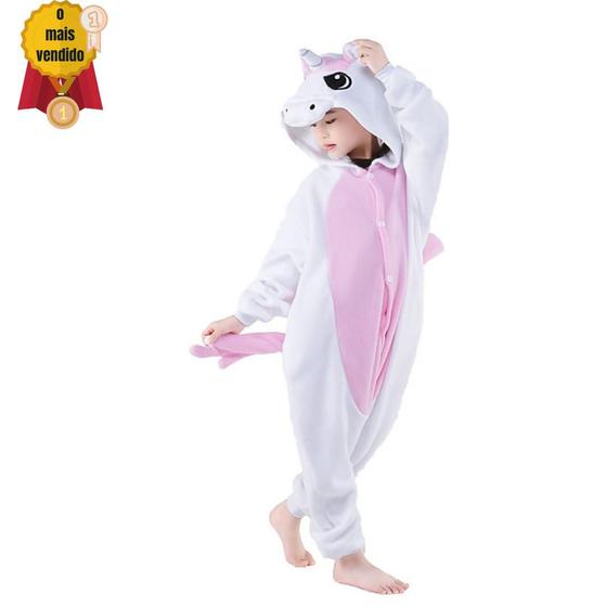 Imagem de Pijama Unicórnio Branco Com Rosa Infantil Kigurume A Pronta Entrega
