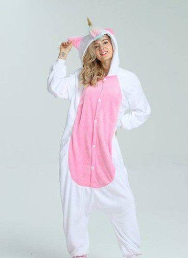 Imagem de Pijama Unicórnio De Asa Branco Com Rosa  100% Algodão Antialérgico A  Pronta Entrega