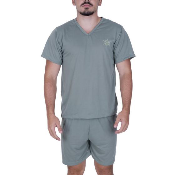 Imagem de Pijama Verão Camisa Manga Curta Gola V Short Adulto Masculino Curto Davi