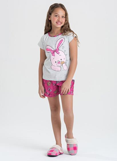 Imagem de Pijama Verão Menina Infantil Mescla Blusa e Shorts Coelinha