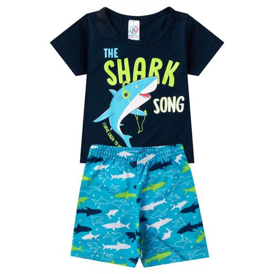 Imagem de Pijama Verão Menino - Camiseta e Shorts - Tubarão