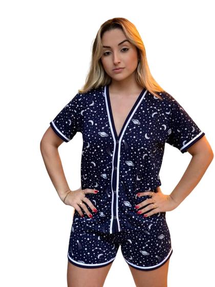 Imagem de Pijamas americano estampado blogueira aberto com botões amamentar gestação cirurgico