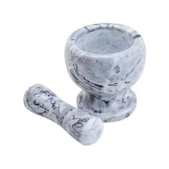 Imagem de Pilão com Socador de Pedra Cinza em Mármore para Temperos