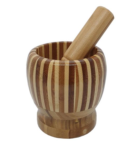 Imagem de Pilão de bambu Com Socador Para temperos e Condimentos