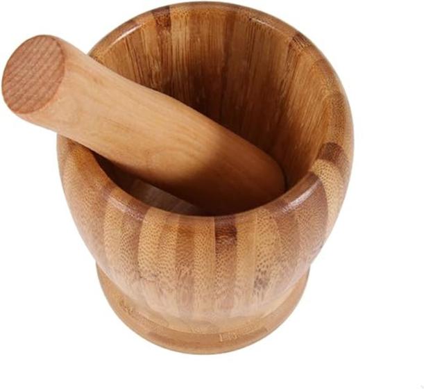 Imagem de Pilão de Bambu Madeira com Socador de Temperos Reforçado Cozinha Culinária