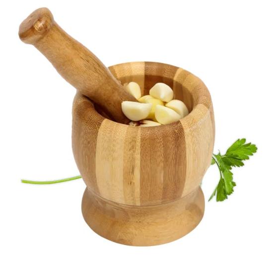 Imagem de Pilão de Bambu Madeira com Socador Reforçado para Caipirinha, Alhos e Temperos em Geral Cozinha Culinária 