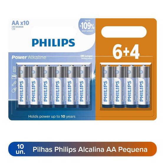 Imagem de Pilha AA Pequena Philips Pilhas Comum Aa Alcalina Tipo modelo 2a Cilindrico Redonda Comum Normal Pilha Simples 10Un 6+4