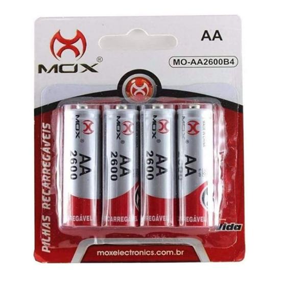 Pilha AA Recarregável 4 Unidades Mox 2600 mah Original Menor preço em Pilha AA Recarregável 4 Unidades Mox 2600 mah Original
