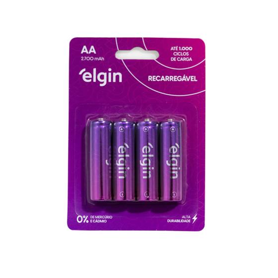 Imagem de Pilha AA Recarregável Elgin 2700 mAh com 4 unidades