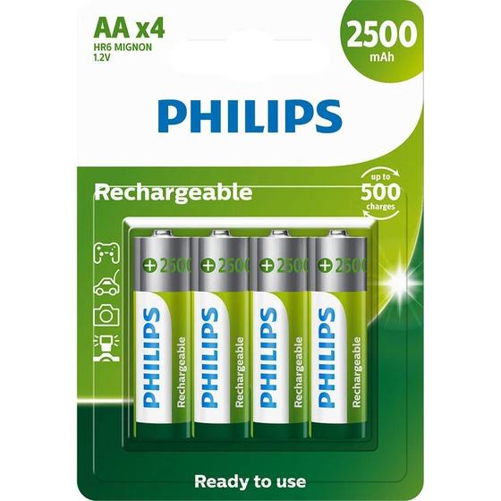 Pilha AA recarregável Philips 2500mAh R6B4RTU25/59 - cartela com 4 unidades é boa?