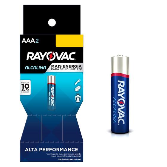 Imagem de Pilha Alcalina AAA Rayovac Bateria 3A Palito Tubo kit com 32 unidades