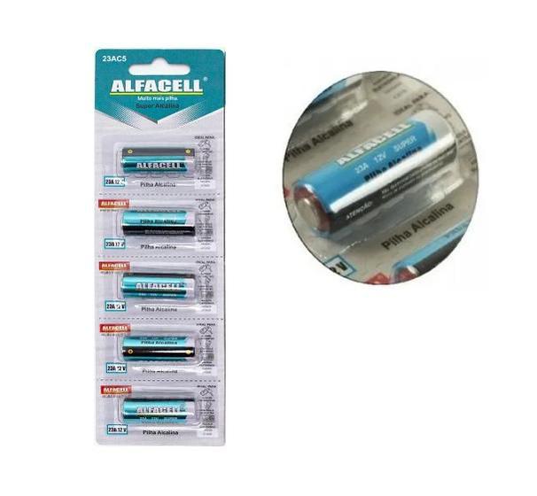 Imagem de Pilha Alfacell Alcalina 23a 12v Cartela 05 Unidades Alta Durabilidade Portão Eletrônico