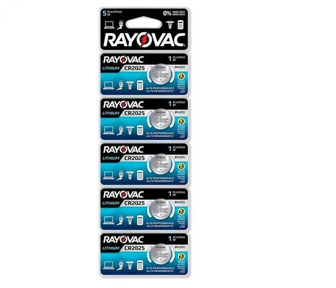 Pilha Cr2025 Rayovac Bateria 3V Botão Moeda C/5 Unidades - Pilhas ...