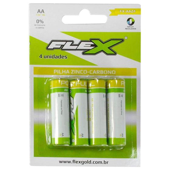 Pilha FLEX GOLD Zinco/Carbono AA Cartela com 4 - 7951 - Flexgold ...