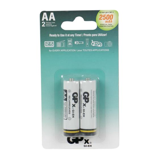 Imagem de Pilha GPX 2500 - AA - 2500MAH - 2 Unidades - Recarregavel