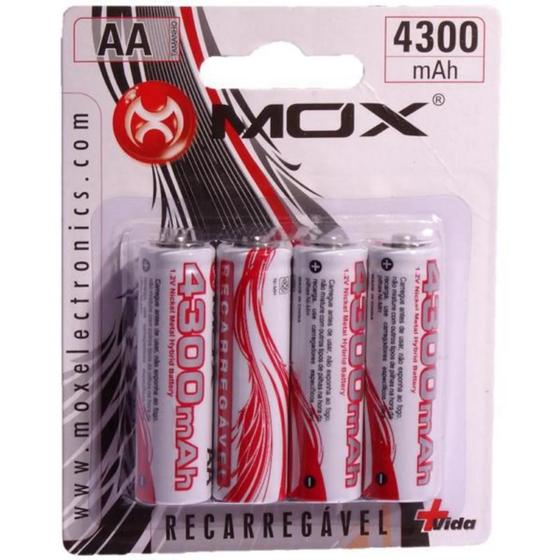 Imagem de Pilha Mox Recarregavel AA 4300MAH com 4 Unidades