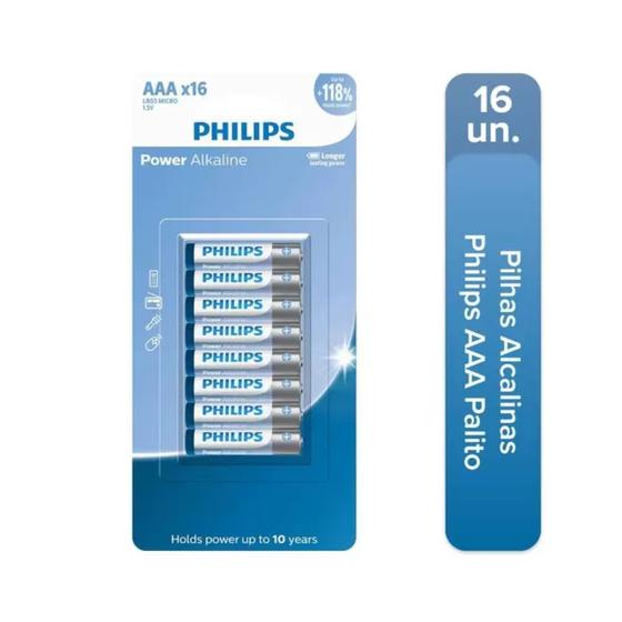Imagem de Pilha Palito AAA Philips Alcalina Power Blister 1.5V com 16 unidades