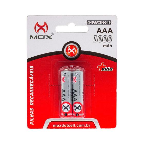 Pilha Palito Recarregável MOX Kit com 2 Pilhas AAA de 1.000mAh Menor preço em Pilha Palito Recarregável MOX Kit com 2 Pilhas AAA de 1.000mAh