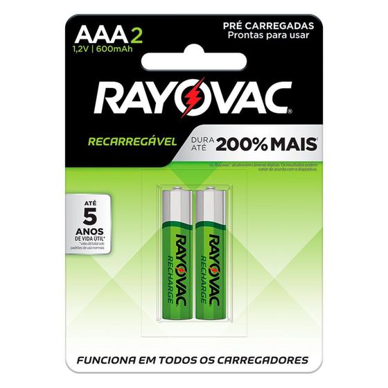 Imagem de Pilha Palito Recarregável Rayovac AAA 600mAh com 2 Unidades