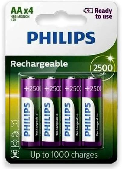 Pilha philips aa recarregavel 2500 mah cart/04 Menor preço em Pilha philips aa recarregavel 2500 mah cart/04