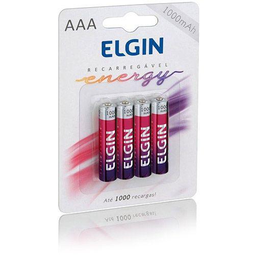 Imagem de Pilha Recarregáveis AAA 1000mAH Elgin pacote com 4 pilhas