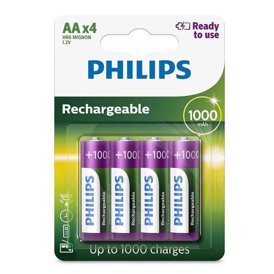 Imagem de Pilha recarregável AA 1000mAh - com 4 unidades - Philips