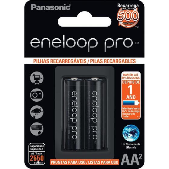Pilha Recarregável AA 1,2V 2550mAh Eneloop Pro BK-3HCDE/2BB PANASONIC (Cartela com 2 Unid.) - CAR / 2 Menor preço em Pilha Recarregável AA 1,2V 2550mAh Eneloop Pro BK-3HCDE/2BB PANASONIC (Cartela com 2 Unid.) - CAR / 2