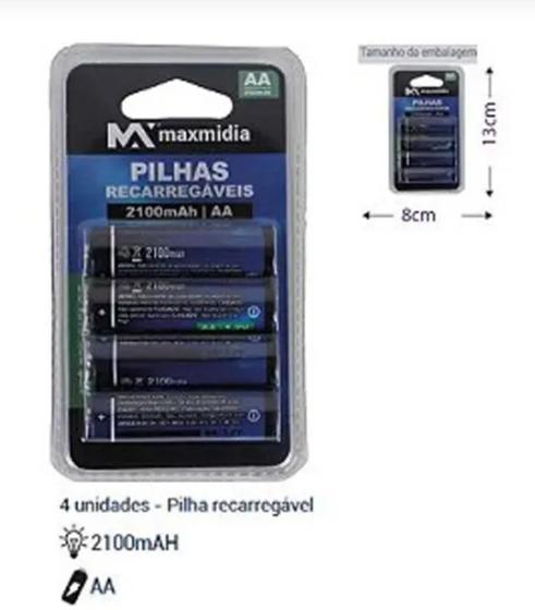 Imagem de Pilha Recarregavel Aa 2100mah 4 Unidades Com - MaxMidia