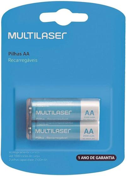 Imagem de Pilha recarregável aa  2500mah  com 2 unidades  multilaser