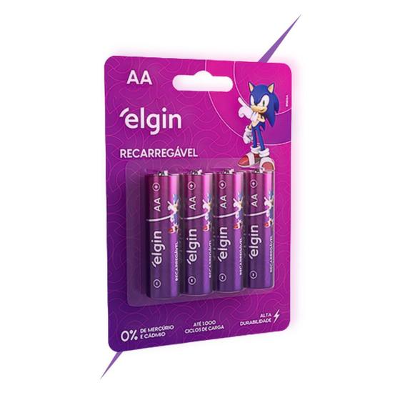 Imagem de Pilha Recarregável AA 2700MAH Elgin Blister Com 4 Unidades Até 1000 Cargas Para Fechaduras Eletrônicas Brinquedos Controles Lanternas