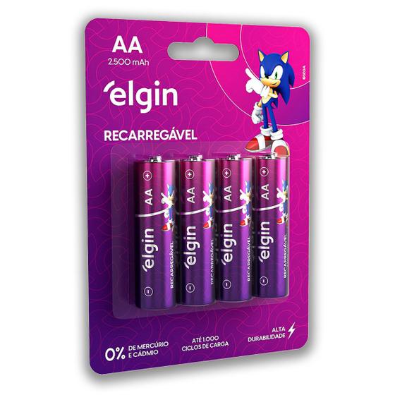 Imagem de Pilha Recarregavel AA Elgin Bateria 2A 2500mAh Pequena 04 un